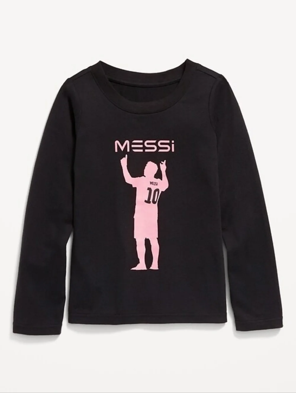 NWOT- Old Navy Messi Black with Pink Graphic Long Sleeve Tee Girls Size XL (12)